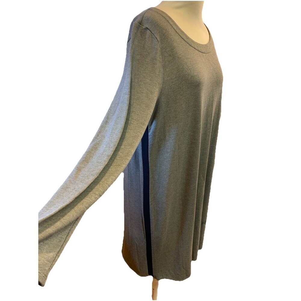 $109 J. Jill Jersey Knit Dress Side Stripe Lagenlook Sz Large Stretchy Gray/Blk